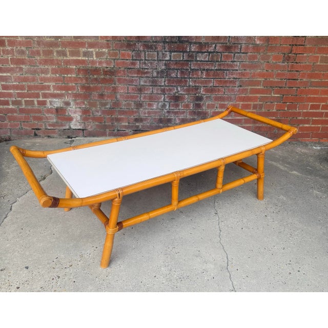 1960s Rattan and Bamboo Pagoda Low Coffee Table by Turtle and Crane - John Wisner for Ficks Reed Style For Sale - Image 11 of 11