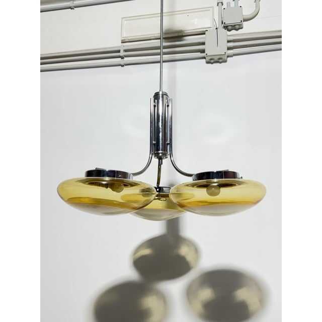 1970s Three-Light Chandelier with Murano Glass Diffusers, Italy, 1970 For Sale - Image 5 of 13