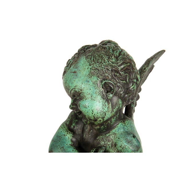Verdigris French Patinated Copper Sculpture of Seated Cherub After Charles Lemire For Sale - Image 8 of 18