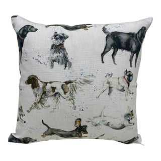 16"Square Pillow Depicting Gleeful Dogs of Various Breeds Engaging in Activities- Made in Uk. For Sale