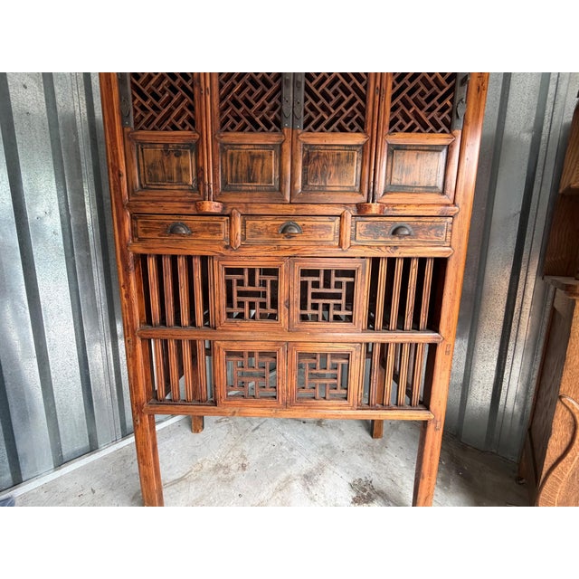 Antique Chinese Kitchen Cabinet, Late 19th Century, Intricate Latticework For Sale - Image 6 of 8