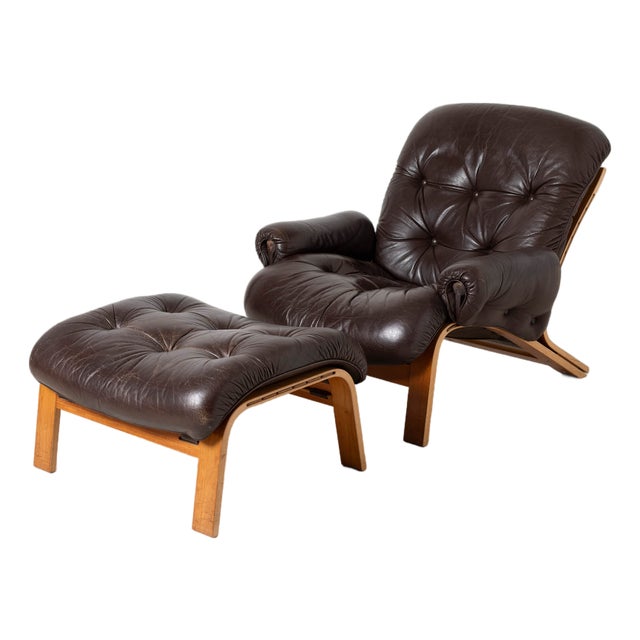Set of Ry Wing Lounge Chair and Ottoman by Elsa and Nordahl Solheim for Rybo Mobler, Norway, 1970s For Sale