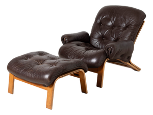 Set of Ry Wing Lounge Chair and Ottoman by Elsa and Nordahl Solheim for Rybo Mobler, Norway, 1970s