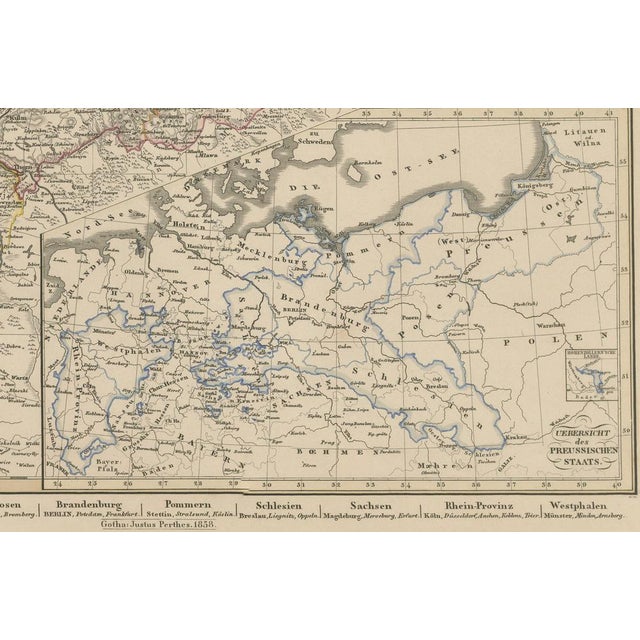 Gold Antique Map of Prussia and Posen Insets of Berlin, 1858 For Sale - Image 8 of 10