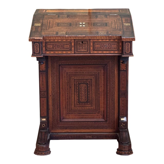 Mid-19th C. Middle Eastern Marquetry Inlaid Davenport Desk For Sale - Image 18 of 18