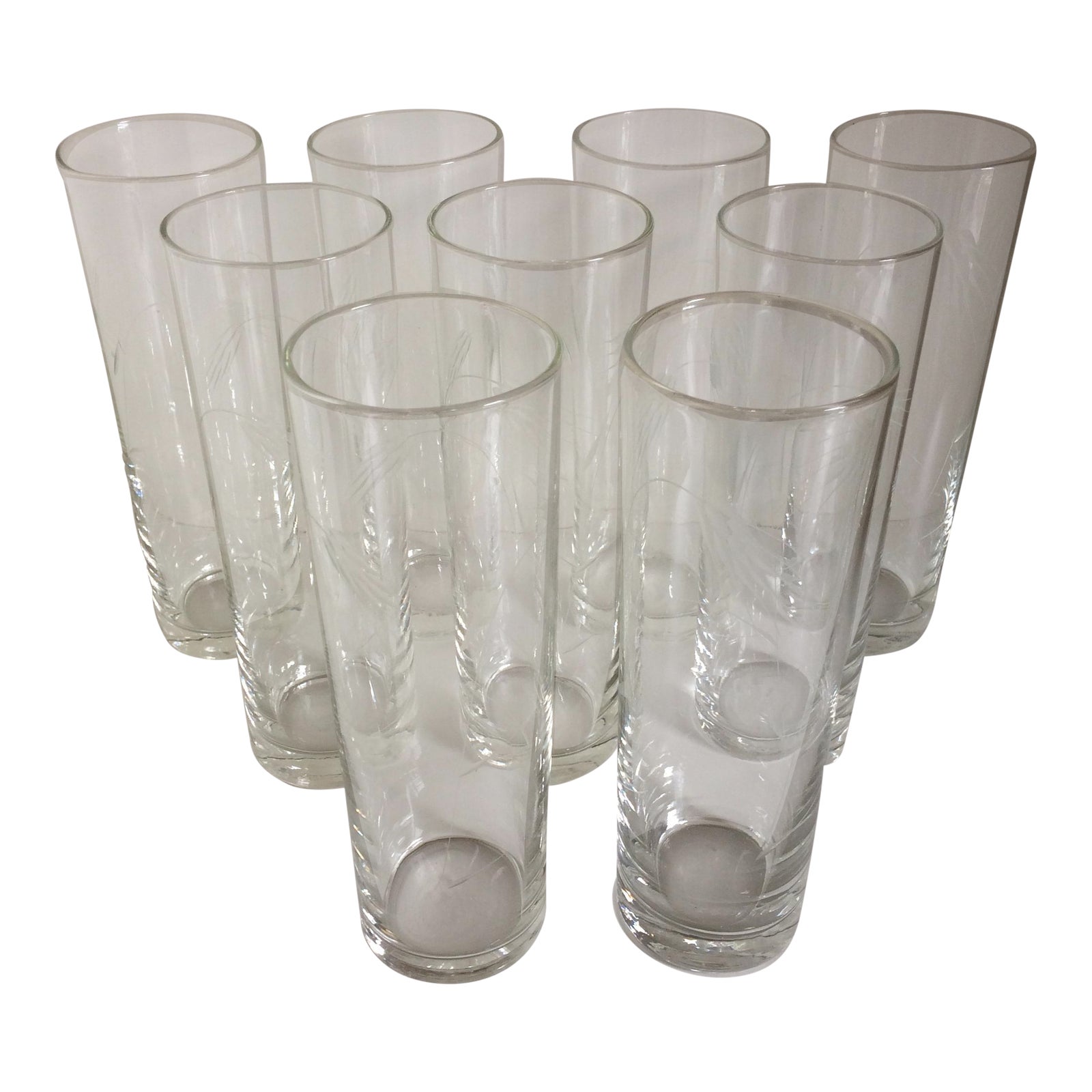 Noritake Etched Crystal Wheat Pattern Tom Collins Glasses Set of 9