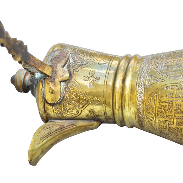 Early 20th Century Handmade Calligraphy-Engraved Moorish Brass Coffee Pot Accent For Sale - Image 11 of 13