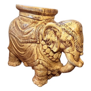 Signed 1976 Boho Elephant Stool / Side Table – Handcrafted Sculptural Decor For Sale