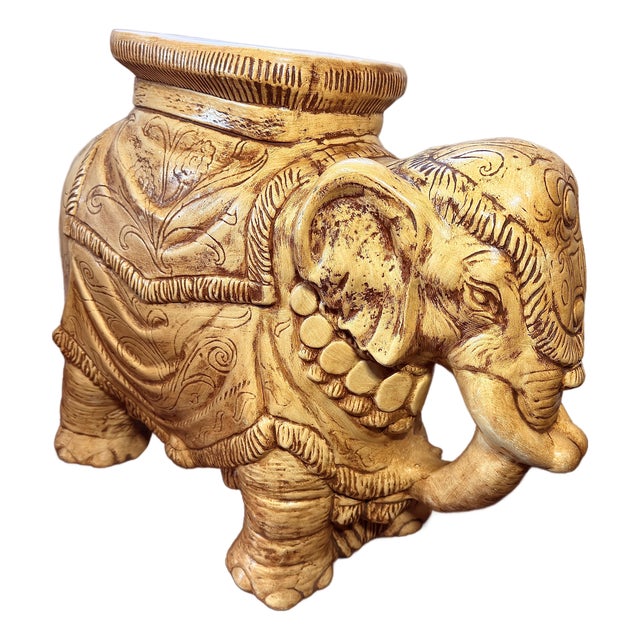 Signed 1976 Boho Elephant Stool / Side Table – Handcrafted Sculptural Decor For Sale