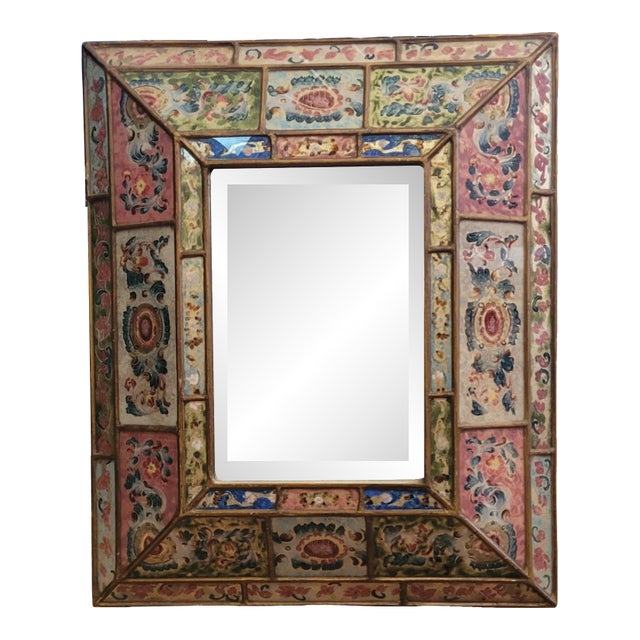 Beautiful Diminutive Reverse Painted Vintage Mirror For Sale