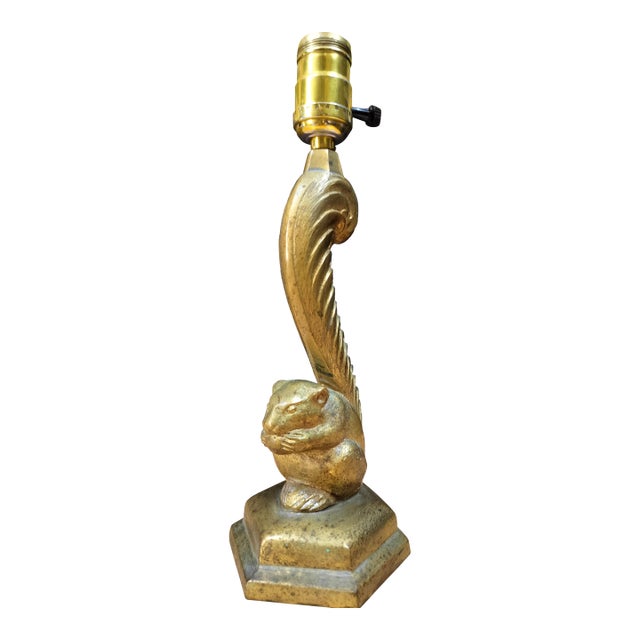 Art Deco Era Cast Brass Squirrel Table Lamp For Sale