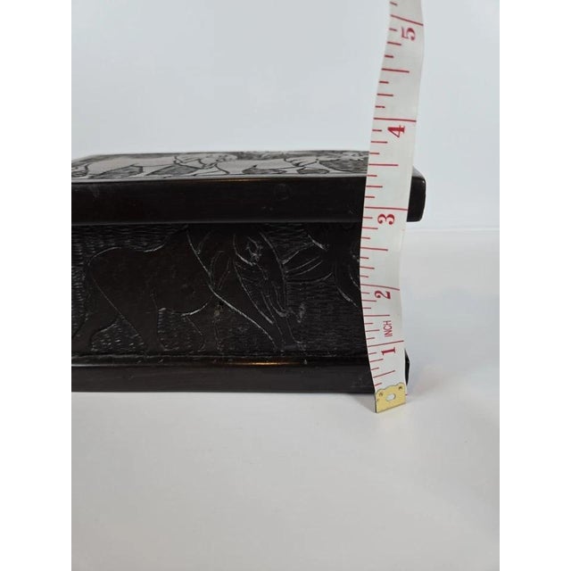 Vintage Hand-Carved Dark Wood Elephant Trinket Jewelry Box Hinged Safari Decor For Sale In New York - Image 6 of 18