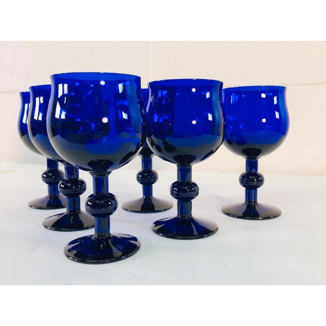 Art Deco Style Cobalt Glass Wine Stems, Set of 6 For Sale - Image 9 of 10