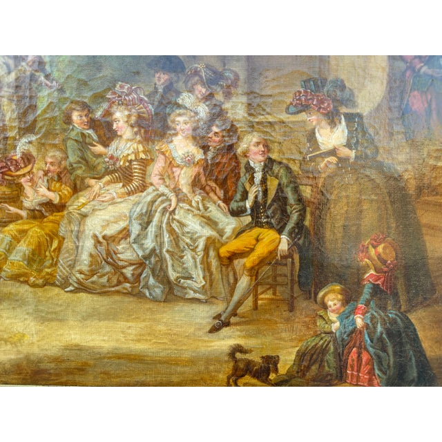 Early 19th Century American Oil On Canvas Painting In the foreground and center, a group of elegantly dressed ladies and...