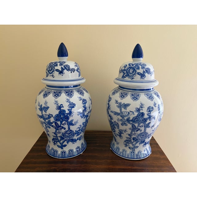 Chinoiserie Large Blue and White Porcelain Ginger Jars, Pair For Sale - Image 10 of 10
