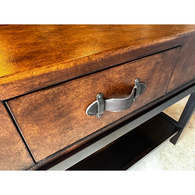 Vintage Faux Leather Suitcase Console Table With 3 Drawers For Sale - Image 9 of 12