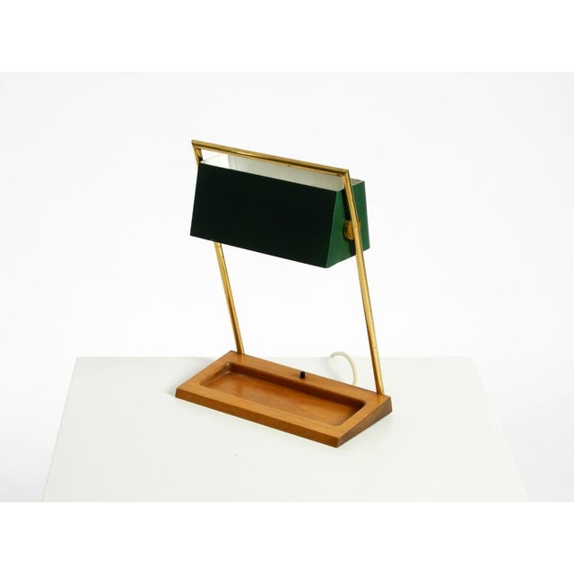 Metal Large Table Lamp with Brass Frame, Teak Base, and Green Lampshade from Temde, 1960s For Sale - Image 7 of 18