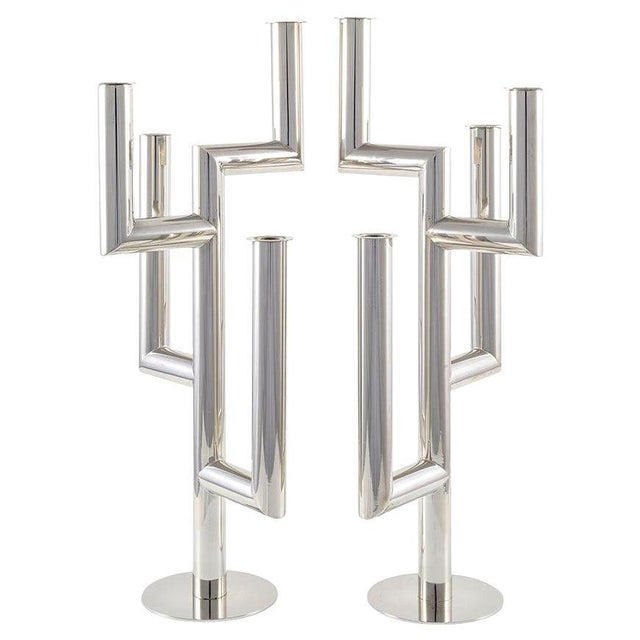 Silver Brass Candlesticks by Franz Hagenauer for Werkstätte Hagenauer, Vienna, 1930s, Set of 2 For Sale - Image 8 of 8