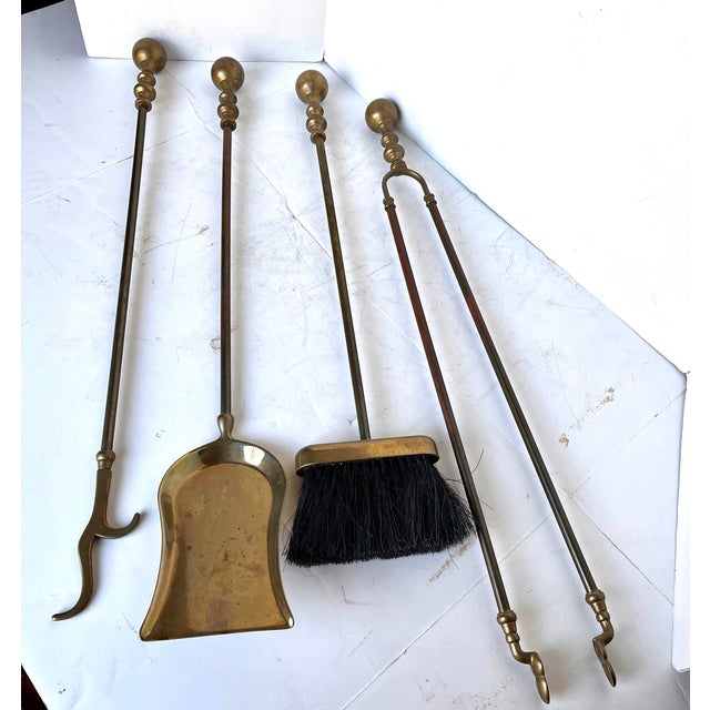 Brass Vintage Italian Brass Fireplace Tool Set For Sale - Image 8 of 13