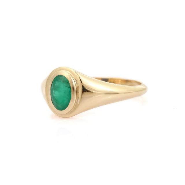Not Yet Made - Made To Order Luxurious Bezel Set 14k Gold Rich Emerald Signet Ring Size 6 For Sale - Image 5 of 11