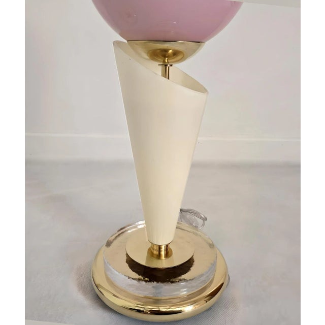Pink 1980s Pair of Pink and Ivory Murano Glass Lamps For Sale - Image 8 of 9