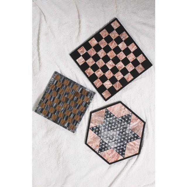 Contemporary Pink and Black Chinese Checkers Marble Board For Sale - Image 3 of 8