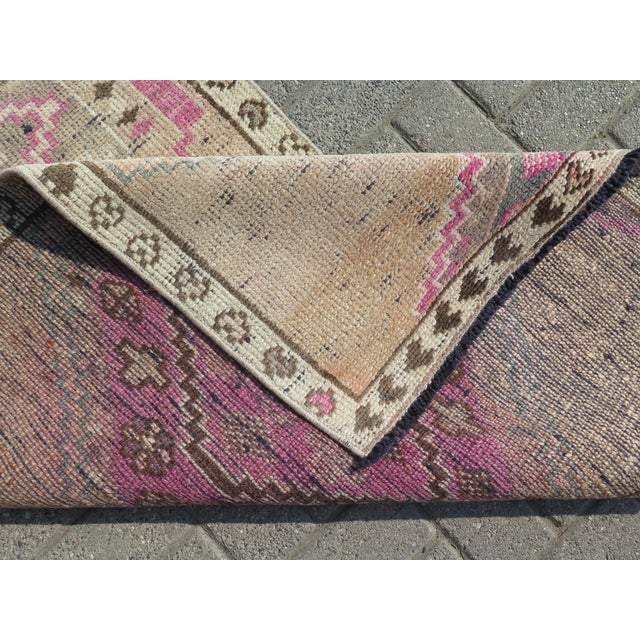 Mid 20th Century Extra Long Vintage Turkish Carpet Runner Pink Rug Runner For Sale - Image 6 of 12