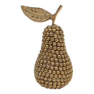 Lady 20th Century Beaded Brass Pear Paper Weight For Sale