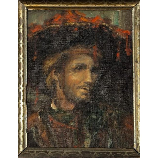 Antique French Style Oil On Canvas Miniature Portrait Of A Man In Historical Costume This striking miniature oil on canvas...