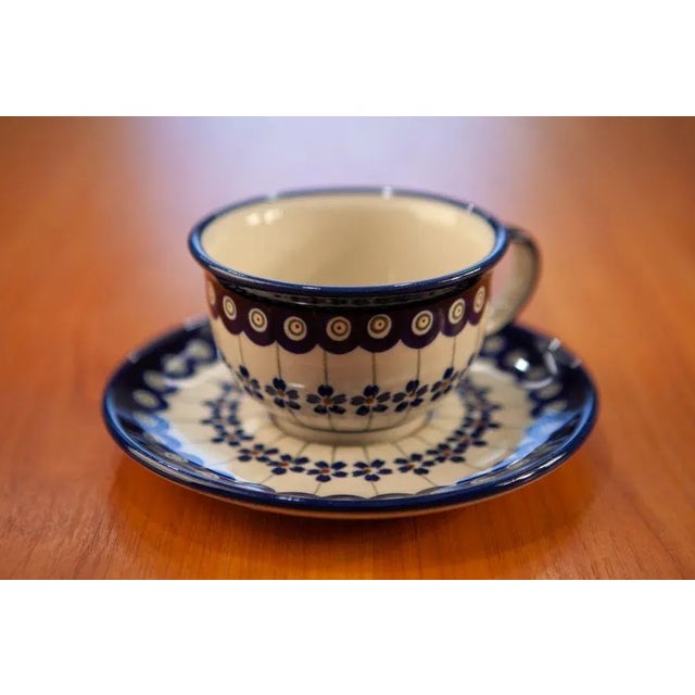 Cups with Saucers in Bunzlauer Ceramic from Zakłady Ceramiczne Bolesławiec, Set of 4 For Sale - Image 4 of 11