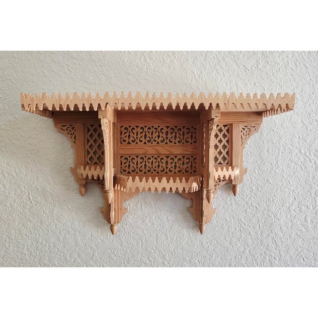 Handmade Moroccan Carved Wall Shelf – Natural Wood Finish For Sale - Image 4 of 12