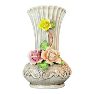 Vintage Italian Capodimonte Style Hand Painted Flower Vase - Large For Sale