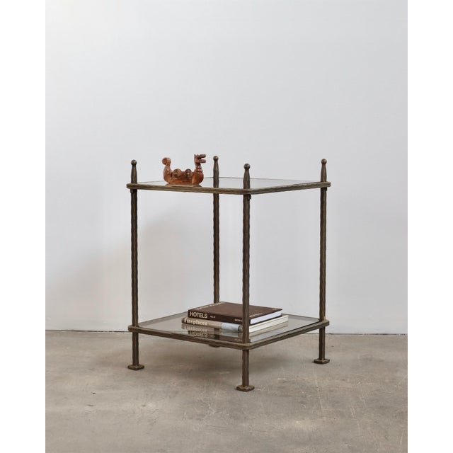 Industrial Vintage Claudio Rayes Two-Tier Metal and Glass Side Table For Sale - Image 3 of 8