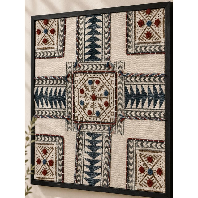 Boho Chic Tribal Loom Block Printed Embroidered Wall Frame For Sale - Image 3 of 3