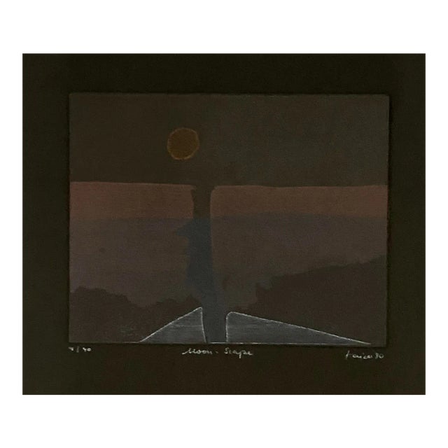 1980 Moonscape Color Etching on Black Paper For Sale