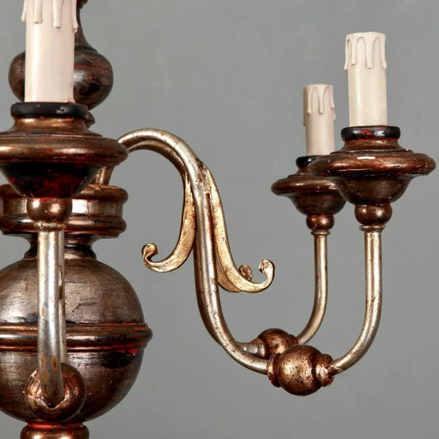 Italian Silver Leaf Wood and Iron Six-Arm Chandelier For Sale - Image 4 of 8