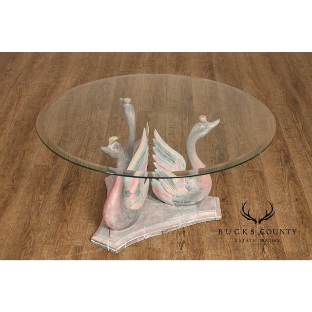 Blue Hollywood Regency Style Swan Form Round Glass Top Center Table For Sale - Image 8 of 18
