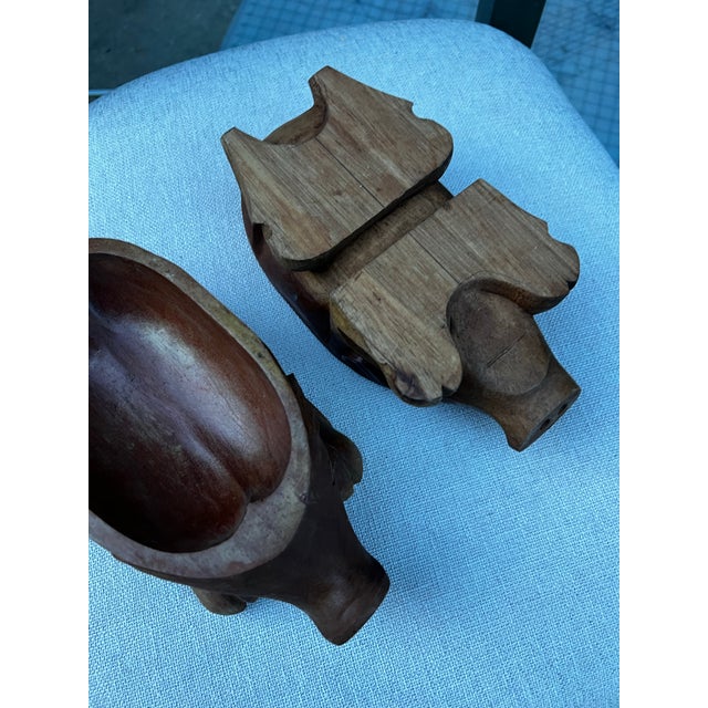 1970s Pair of Wooden Hand Carved Pig Catchalls For Sale - Image 9 of 11