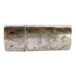 Silver Cigar Case with Engraved Wreaths, Flowers on Hunting Background and Pearly Frieze For Sale
