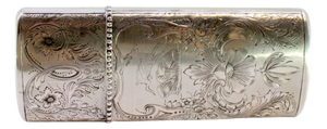 Silver Cigar Case with Engraved Wreaths, Flowers on Hunting Background and Pearly Frieze