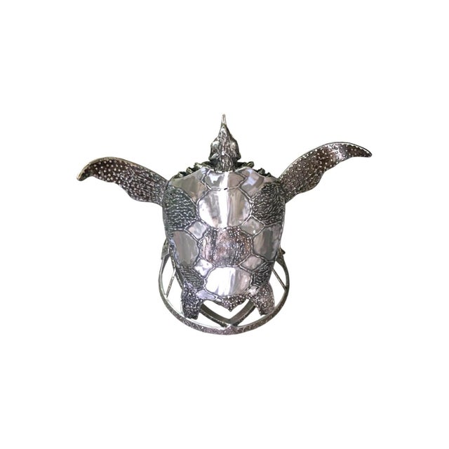 Metal Early 21st Century Modern Industrial Metal Sea Turtle Sculpture on Display Base, Coastal, 29"w For Sale - Image 7 of 12