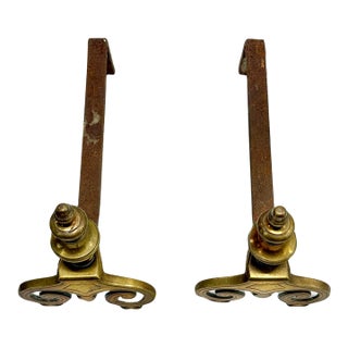 Antique 17th Century Brass Fireplace Andirons - Pair For Sale