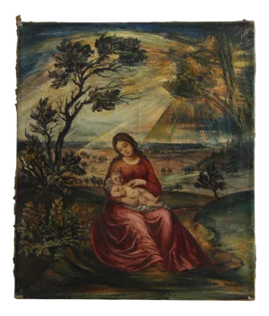 Anton Rausch, Madonna with Child, 1920s-1940s, Oil on Canvas