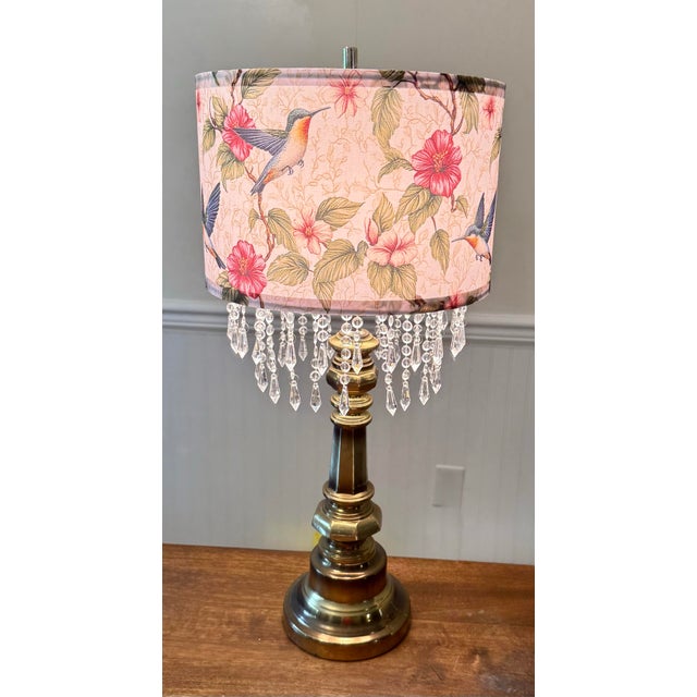 Mid 20th Century Hummingbird Floral Shade With Brass Toned Lamp For Sale - Image 12 of 12