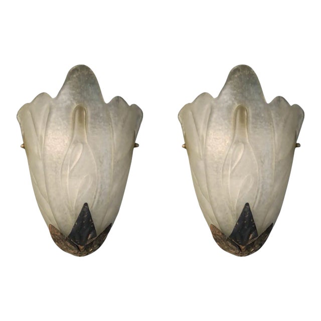 20th Century Deco Leaf Sconces, a Pair For Sale