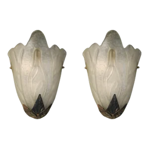 20th Century Deco Leaf Sconces, a Pair