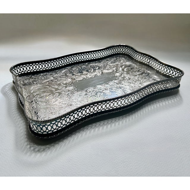 Sheffield Vintage Sheffield England Rimmed Silver Plated Copper Tray For Sale - Image 4 of 18