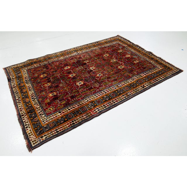 Persian 5 X 8 Vintage Shiraz Persian Wool Rug Handmade in Burgundy Red For Sale - Image 3 of 9