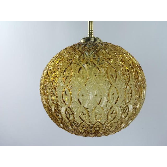 Large Vintage German Structured Glass and Brass Hanging Lamp, 1960s For Sale - Image 6 of 6