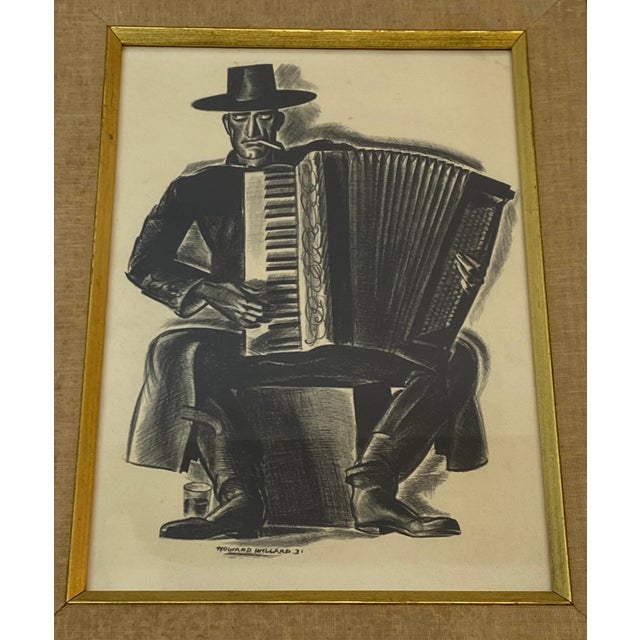 Howard Willard "The Accordionist" Original Lithograph c.1931 Dimensions 9.25" wide x 13.5" high The frame measures 14.25"...